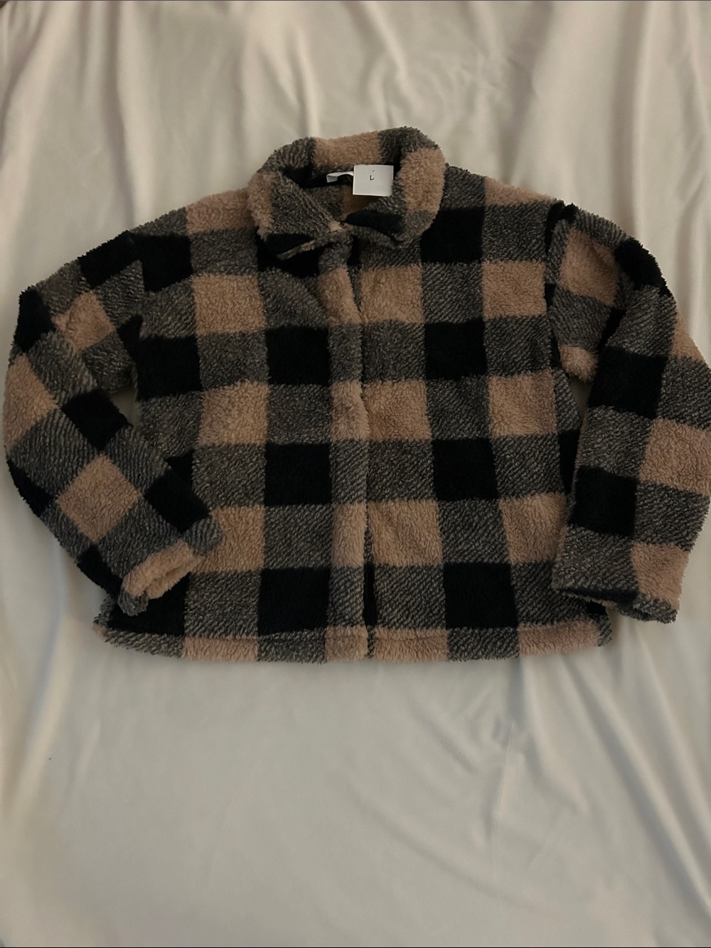 Cozy Checkered Sherpa Jacket “nwt” - Black & Tan Sz: Large